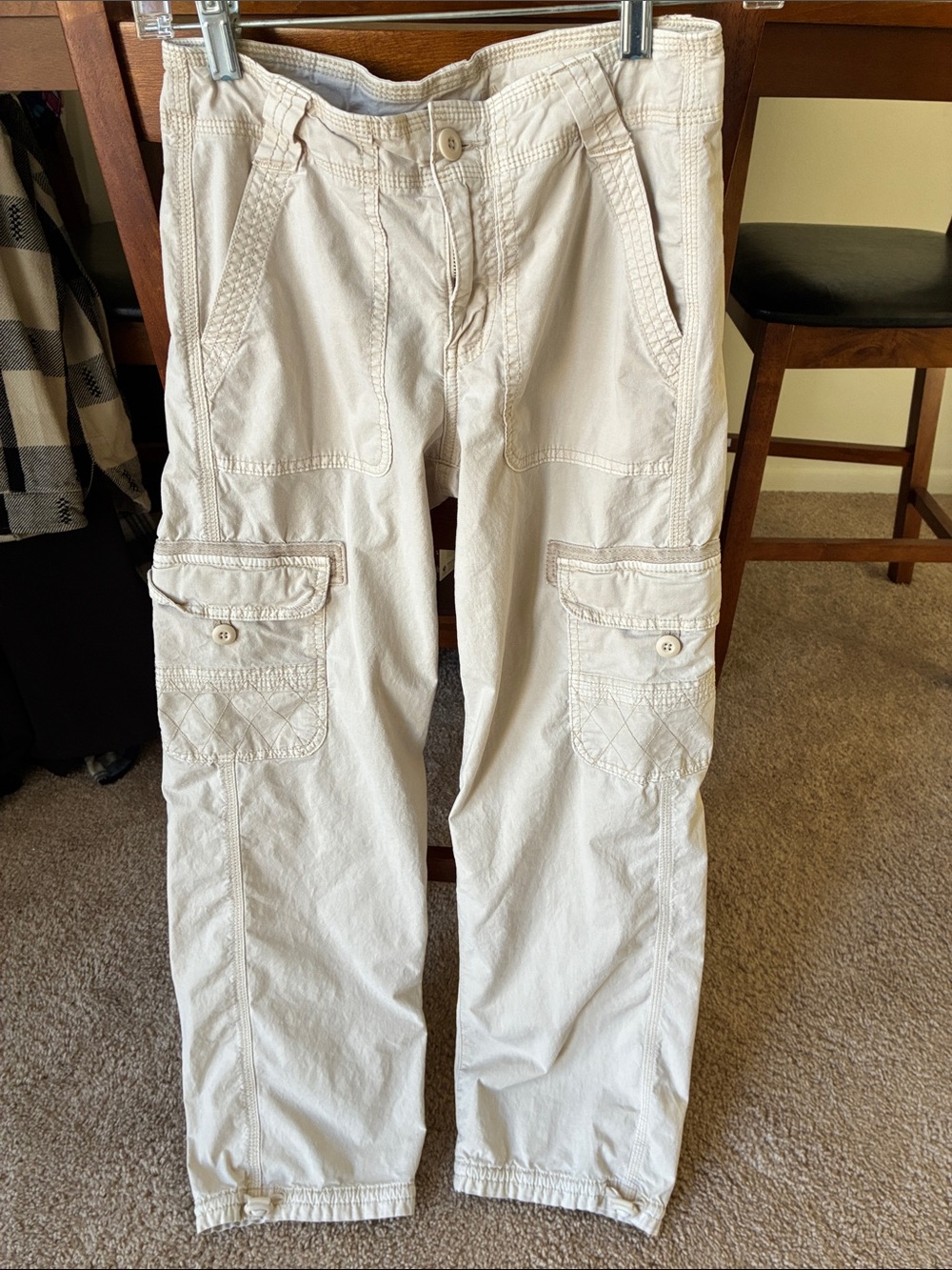 American Eagle Outfitters Cream Cargo Boot Cut Pants